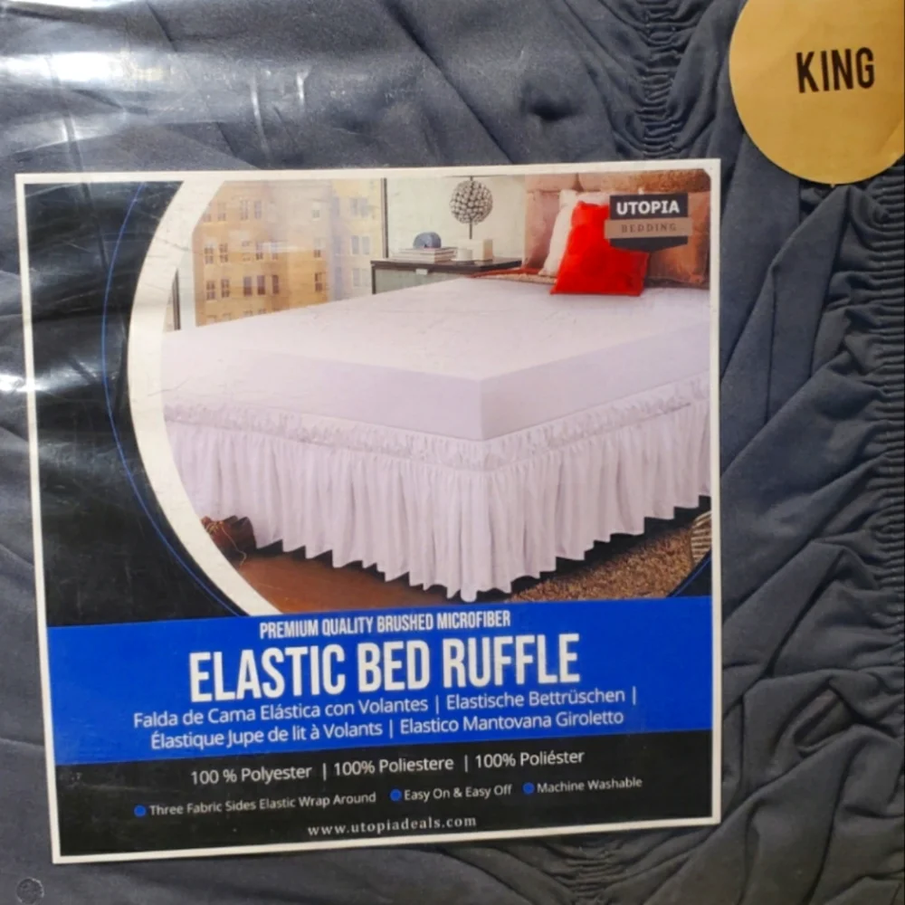 King Size EASY Gray bed Skirt ,NEW!